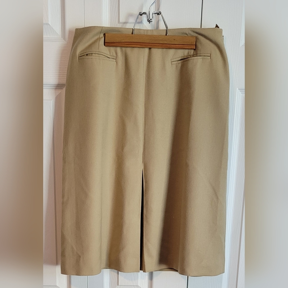 Italian Wool Beige Neutral Minimalist Luxe A-Line Pleated Skirt Talbots  10